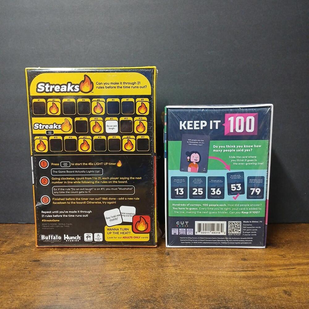 Lot of 2 New Sealed Party Games, Streaks & Keep It 100 Survey Game - Picture 2 of 6